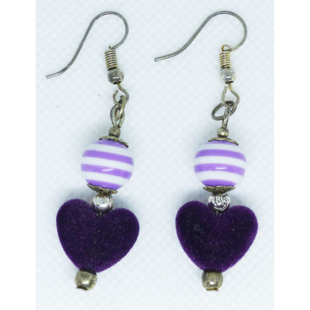 Boucles d'oreilles cœur velours violet