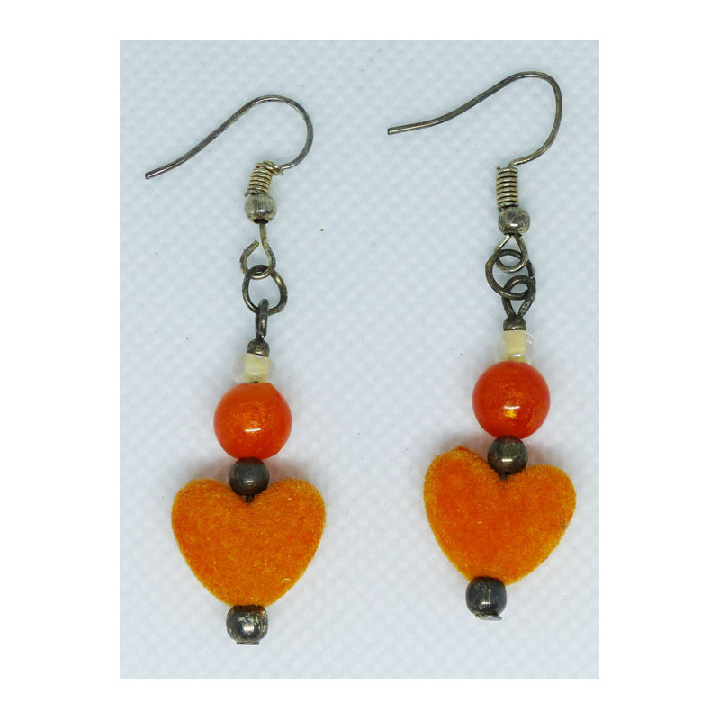Boucles d'oreilles cœur velours orange