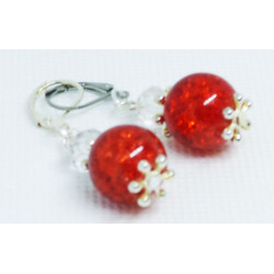 Boucles d'oreille perle de verre rouge et perle cristal