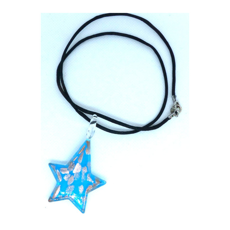 Pendentif étoile en verre de Murano, cordon noir