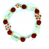 Bracelet perles céramiques décorées de fleurs, perles de verre rouges et cristal